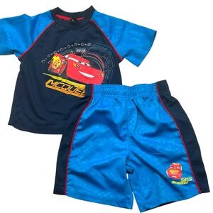 Disney Pixar Red And Blue Lightning McQueen Matching Set Shorts and T-Shirt 2T